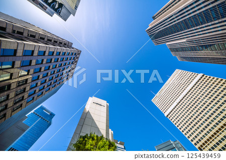 Tokyo cityscape in Japan in April, overlooking the Ministry of Education, Culture, Sports, Science and Technology and Kasumigaseki Building in the government district with fresh greenery 125439459