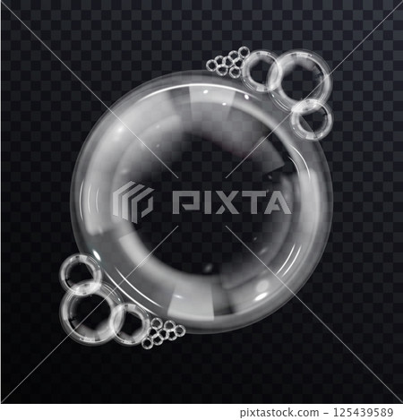 Realistic soap bubbles float delicately Realistic soap bubbles float delicately 125439589