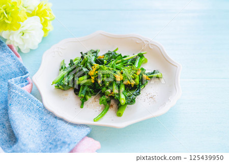 Sauteed rape blossoms Sauteed rape blossoms 125439950