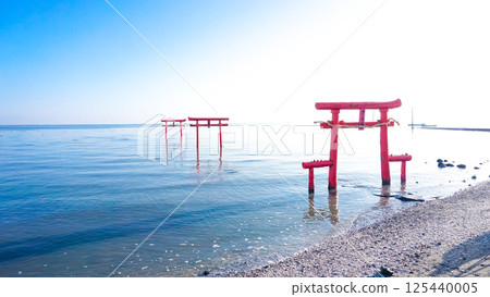 Underwater torii gate, Ouojinja Shrine, Tara Town, Saga Prefecture 125440005