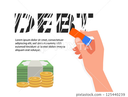 Erasing the words DEBT stock illustration 125440239
