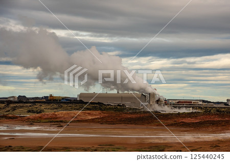 Gunnuhver Hot Springs spectacular landscape with steam from geothermal hot springs in Iceland, Reykjanes 125440245