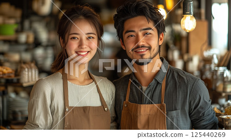 A young couple running a cafe - Generative AI 125440269