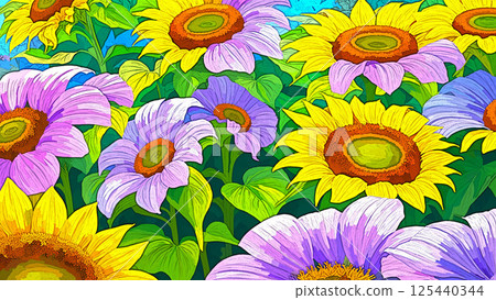 Sunflower background painted in watercolor 125440344