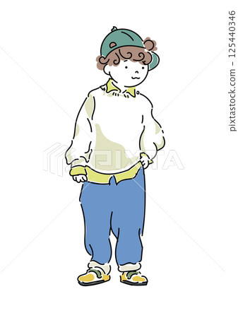 一個穿著寬鬆衣服的男孩 125440346