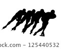 group athlete in speed skating competition, black contour real person 125440532