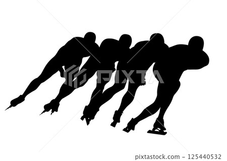 group athlete in speed skating competition, black contour real person 125440532