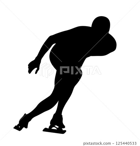 silhouette athlete in speed skating competition, black contour real person silhouette athlete in speed skating competition, black contour real person 125440533