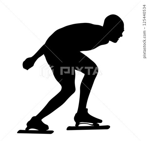 male athlete at speed skating competition, black contour real person 125440534