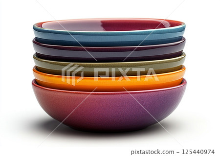 Set of colorful bowls on a white background. Vibrant colors. 125440974