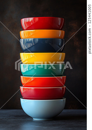 Set of colorful bowls. Vertical view. Set of colorful bowls. Vertical view. 125441005