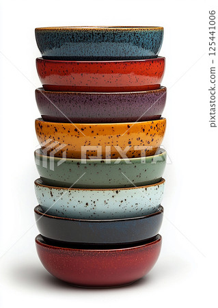 Stack of colorful bowls on a white background. Stack of colorful bowls on a white background. 125441006