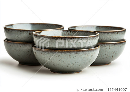 Set of gray bowls on a white background. 125441007