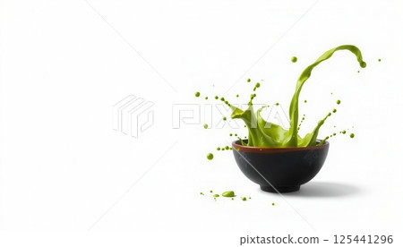 Minimalist black ceramic matcha bowl for traditional Japanese tea preparation ,On white isolated background 125441296
