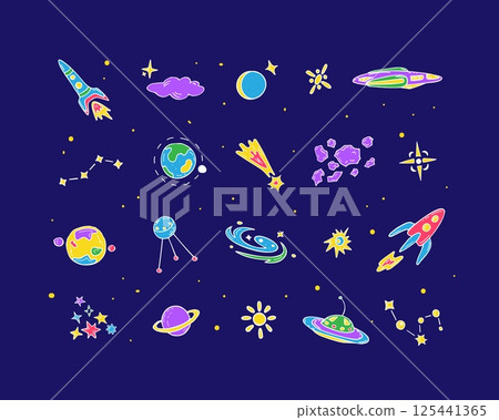 Space exploration, colored doodle set 125441365