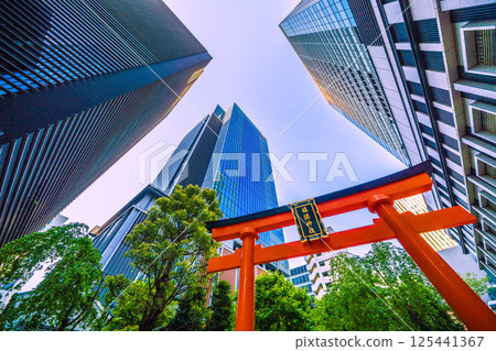 Tokyo cityscape in Japan, overlooking Fukutoku Shrine in the valley between buildings in Nihonbashi Muromachi (bustling with foreign tourists) Tokyo cityscape in Japan, overlooking Fukutoku Shrine in the valley between buildings in Nihonbashi Muromachi (bustling with foreign tourists) 125441367