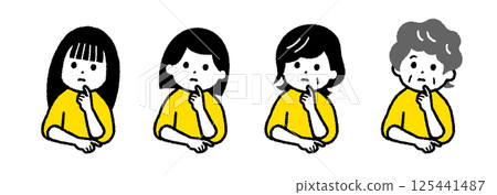 Set of women with hands on chin, facing left Set of women with hands on chin, facing left 125441487