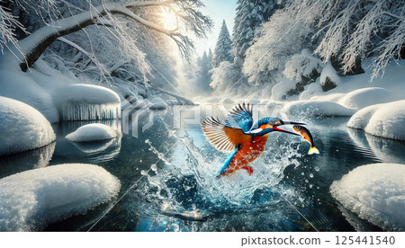 翠鳥和雪景 翠鳥和雪景 125441540