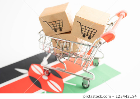 Online shopping, Shopping cart box on Sudan flag, import export, finance commerce. Online shopping, Shopping cart box on Sudan flag, import export, finance commerce. 125442154