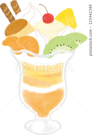 Illustration of a fruit parfait with pudding Illustration of a fruit parfait with pudding 125442394