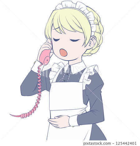 金髮女僕在電話裡說話，驚訝不已 125442401