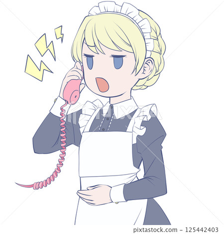 金髮女傭在電話裡說話 — — 生氣 金髮女傭在電話裡說話 — — 生氣 125442403