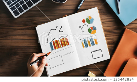 entrepreneur writing business plan in notebook 125442954