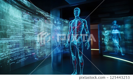 immersive 3D visualization of a digital body scan in motion 125443253