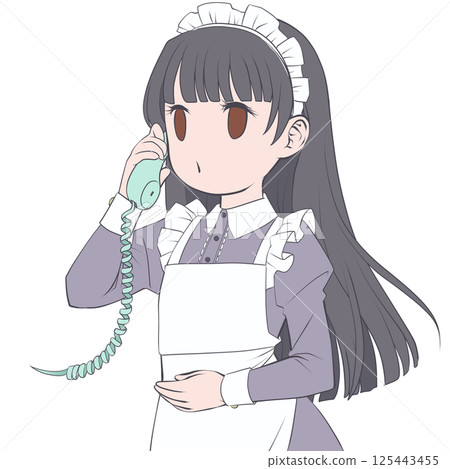一名黑髮女僕正在打電話 125443455