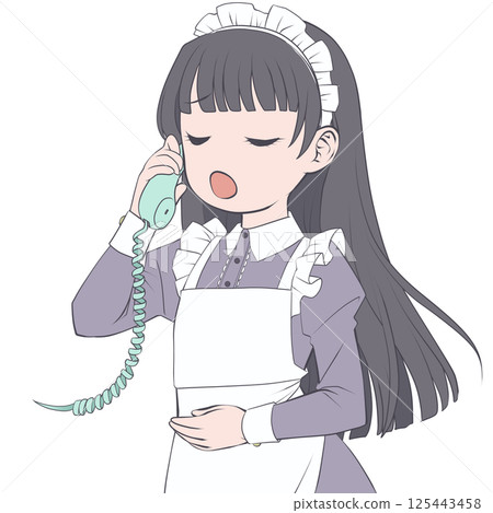一名黑髮女僕在打電話時驚呆了 125443458