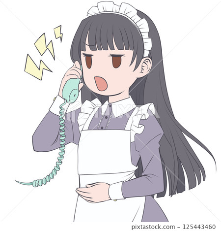 黑髮女傭打電話 — — 生氣 125443460