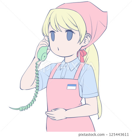 Blonde female store clerk talking on the phone - Calling 125443611