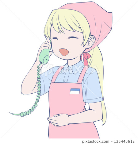 金髮女店員在電話裡微笑著交談 125443612
