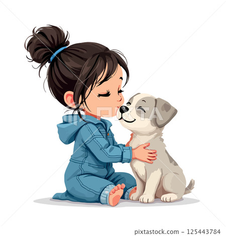 Vsai little girl kissing her puppy showing love and care 125443784