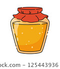 Cartoon Honey Jar with Fabric Lid, honey orange natural sweetness. Beekeeping 125443936
