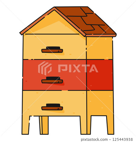house for bees vector illustration. Cartoon cute beehive for swarm of honey bees, several entrances house for bees vector illustration. Cartoon cute beehive for swarm of honey bees, several entrances 125443938