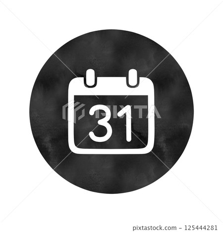 Watercolor-style end of month calendar icon (black circle background) 125444281