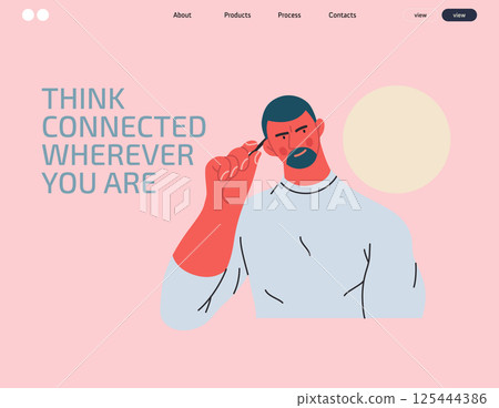 Thinking people, modern flat vector concept illustration- man standing thoughtfully, looking sideways, bubble near his head Metaphor for reflection, analysis, introspection, contemplation, deep 125444386