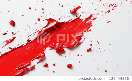 A dynamic splash of red paint with scattered droplets, showcasing vibrant fluid motion and artistic expression against a crisp white background. A dynamic splash of red paint with scattered droplets, showcasing vibrant fluid motion and artistic expression against a crisp white background. 125444836