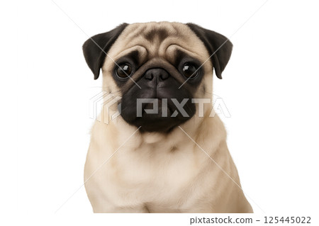 Pug With Expressive Eyes Displaying Calm Demeanor in a Studio Setting 125445022