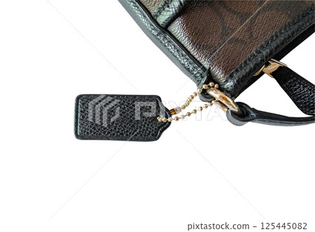 Leather name tags blanks on leather bag Handbag. 125445082