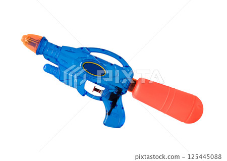 Plastic Blue Water Gun for Songkran Day on white background. 125445088