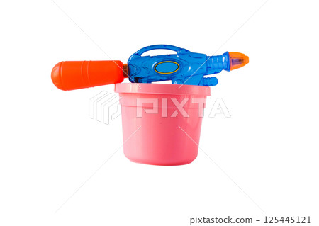 Plastic Blue Water Gun for Songkran Day on white background. Plastic Blue Water Gun for Songkran Day on white background. 125445121