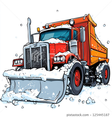 Snow plow truck clearing snow. Snow plow truck clearing snow. 125445187