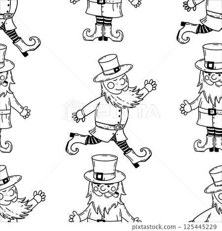 A Playful Pattern Featuring Cartoon Leprechauns Ideal for Creating Fun and Engaging Designs 125445229