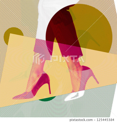 Woman legs with high heel shoes and trousers halftone pattern 125445384