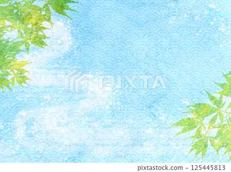 水彩日式背景，清新綠意，水邊清爽 125445813