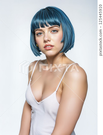 身穿吊帶背心、頭髮呈藍色的年輕女子 身穿吊帶背心、頭髮呈藍色的年輕女子 125445910