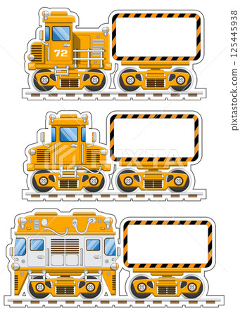 A set of stickers with freight trains. Isolated on a white background. Vector illustration. A set of stickers with freight trains. Isolated on a white background. Vector illustration. 125445938