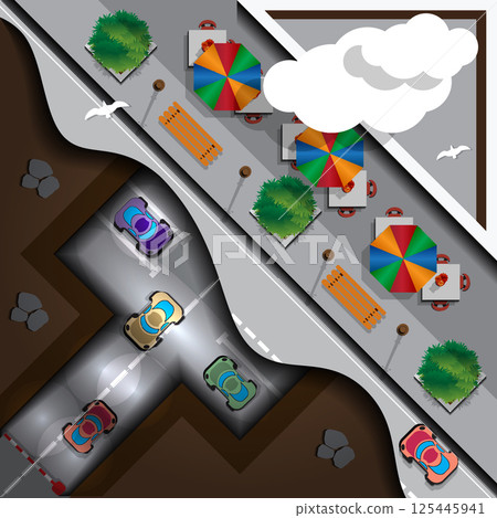 Underground parking. View from above. Vector illustration. Underground parking. View from above. Vector illustration. 125445941